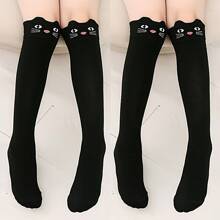 2 pary dziewczęcych, uroczych czarnych skarpetek do kolan, dziewczęce miękkie, wygodne pończochy do ud, odpowiednie do codziennego noszenia