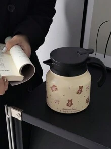 1 件 800 毫升泰迪熊蝴蝶结装饰双层不锈钢水瓶，咖啡/茶壶，适用于办公室、餐厅、户外、圣诞节、情人节、母亲节礼物 - 彩色 - 查看 1