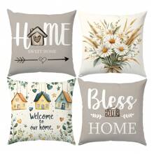 4 vỏ gối tựa "Sweet Home" màu xám nước, chất liệu nhung đào mềm mại in một mặt, kích thước 40*40/45*45/50*50CM, thích hợp trang trí ghế sofa trong nhà, trang trí tiệc tùng, làm quà tặng gối trang trí - Nhiều màu - Xem 5
