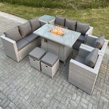 Fimous 10 Seater Outdoor Lounge Rattan Sofa Set Garden Furniture Gas Firepit Set Dining Table With Chair Coffee Table Stools 2 Optional Colour Dark Grey / Light Grey - Light Grey - View 1