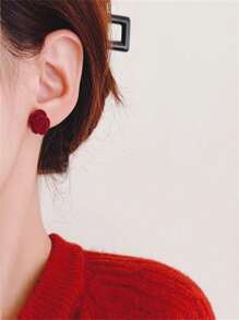 2 件情人节惊艳植绒玫瑰设计耳环 - 复古优雅风格，精致红色，防过敏，不含镍，适合女性、新年、圣诞节、派对、日常佩戴、耳环、礼物 - 紅色 - 查看 11