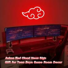 Anime Cloud Neon Sign, LED Red Clouds Neon Signs For Wall Decor - Dimmable Japanese Neon Lights Aesthetic Room Decor For Teen Boys, Gaming Lights For Room Decorations, Birthday, Party(Anime Cloud) - Đỏ - Xem 3
