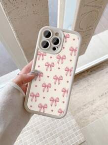 1 Ốp lưng điện thoại da sọc dọc họa tiết trái tim nơ hồng thời trang, dày dặn, chống trầy xước, bảo vệ ống kính máy ảnh, tương thích với Apple/Redmi/Infinix/VIVO/OPPO, chống nước, chống sốc, chống rơi - Màu be - Xem 1