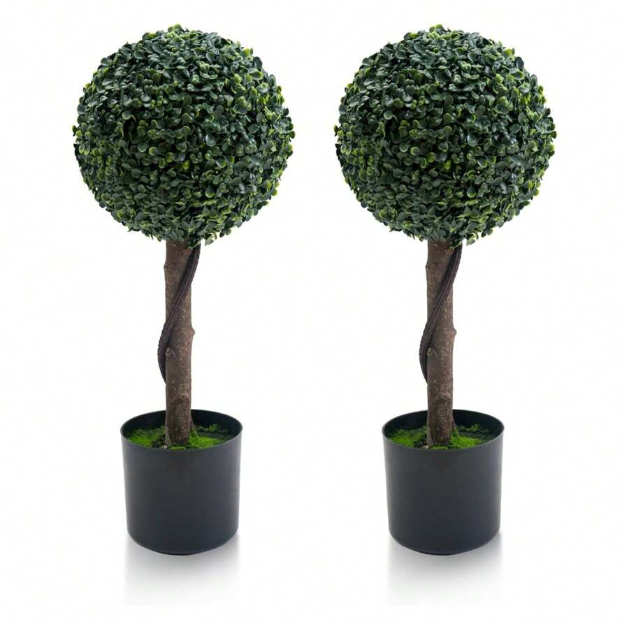 24/35 Inch Artificial Topiary Trees Set Of 2, Fake Topiary Boxwood Ball Tree, Faux Shrubs Plants Green Decor Indoor Porch,Garden - 24 inch - Xem 1