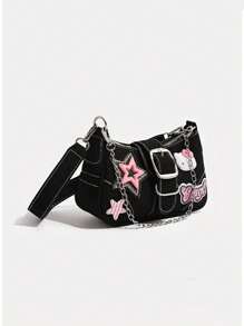 Sanrio Bolso de hombro de mujer de piel sintética con patrón de estrella elegante de Hello Kitty de Sanrio, adecuado para viajes, compras y picnics