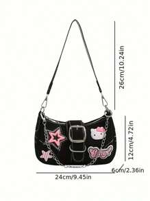 Sanrio Bolso de hombro de mujer de piel sintética con patrón de estrella elegante de Hello Kitty de Sanrio, adecuado para viajes, compras y picnics