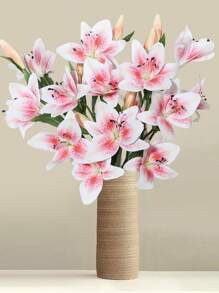 1 件 3 头人造百合花，选项 A 粉色，选项 B 桃色，涤纶材料，家居装饰，花园装饰，宿舍办公室装饰，户外派对活动节日生日庆祝装饰，酒店餐厅客厅卧室婚礼派对厨房装饰复活节 - 彩色 - 查看 4