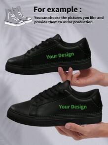 1 Pair Custom Synthetic Skate Shoes, Personalized Picture Sneakers, Custom Skateboard Shoes, Personalized Low Top Synthetic Skate Shoes, Photo Sneakers, Tailored Sneakers For Men And Women, Unique Sports And Casual Footwear, Gifts For Groomsmen, Anniversaries, Valentine's Day, Birthdays, Weddings, Best Friend Gifts, Ideal For Mom/Dad/Her/Him/Girlfriend/Boyfriend/Wife/Husband/Friend. - Black - View 2