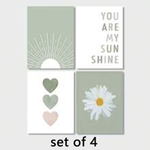 Bộ 4 tranh treo tường Boho màu xanh lá cây xô thơm không khung, trích dẫn về hoa cúc và ánh nắng, trang trí, áp phích giáo dục cho trẻ em, phòng khách, phòng ngủ - Nhiều màu - Xem 8