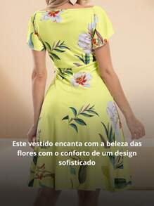 Floral Dress With Princess Neckline And Ruffle – Elegance - 黃色 - 查看 6