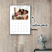 1 Personalized Photo Calendar Canvas Print, Wooden Frame Canvas Painting, 2025.3 Month Calendar Theme, Custom Family/Lover/Celebrity Picture Canvas Wall Art, Vertical Portrait Wall Art, Suitable For Weddings, Anniversaries And Valentine's Day