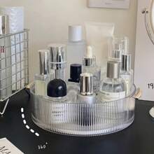 1pc Cosmetic Storage Tray, Transparent 360° Rotating Storage Box With Handle, Desktop Finishing Organizer, Suitable For Storing Perfume Lipstick Necklace Jewelry, Storage Container Box