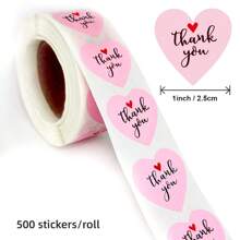 500 pièces/Rouleau Stickers en forme de cœur rose rond, cadeau de la Saint-Valentin, sticker de remerciement, étiquettes décoratives pour mariage et anniversaire faits à la main - Multicolore - Voir 12