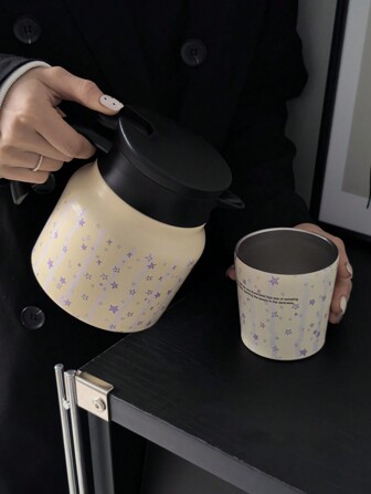 1 件 800 毫升双层不锈钢真空瓶，带条纹星星图案，适用于办公室、餐厅、户外以及圣诞节、情人节、母亲节等场合