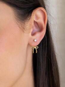 1Pair Bowknot /Shell Faux Pearl Pendant 925 Sterling Silver Hypoallergenic Earring For Women Romantic Stud Earring Perfect For Valentine's Day/Girl Friend Gift Bridal Jewelry Fine Jewelry Valentines