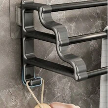3 Tier Towel Rail Rack Wall Mounted Bath Towel Rack Towel Storage Shelf Bathroom Kitchen Hanger Shelf For Home Use - Black - View 3