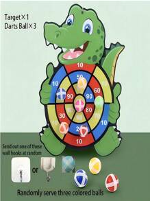A Set Of Educational Children's Cartoon Pattern Crocodile Plate With 3 Sticky Balls, Dart Target Throwing Interactive Toys, Parent-Child Interactive Throwing Target Ball Indoor And Outdoor Safe Classic Dart Board Interactive Game, Training Children's Brain Hand-Eye Coordination Ability, Sticky Balls Are Randomly Colored