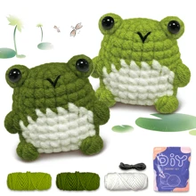 Set de 2 piezas de ganchillo con diseño de rana, kit de ganchillo de animales para principiantes con ganchos de ganchillo, lana, muñeca y kit de ganchillo de animales positivos con tutoriales en video paso a paso, regalo creativo para festivales y suministros de fiesta de cumpleaños, decoración de arte y artesanía para el hogar (accesorios en color aleatorio)
