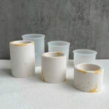 3pcs Silicone Mold Set: Cylinder Aesthetic Candle Making Stands, Vase, Planter, Candle Container, Potted Plant, Mug, Jasmine Stone Cup, Concrete With Lid