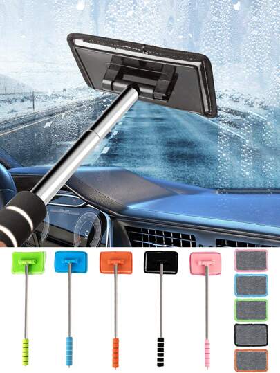 Windshield Cleaning Tool(2 Cloths) - Microfiber Cloth Car Window Cleanser Brush - Detachable Handle, Auto Glass Wiper, Interior Accessories, Car Cleaning Kit,Car Window Cleaner,Windshield Cleaner.