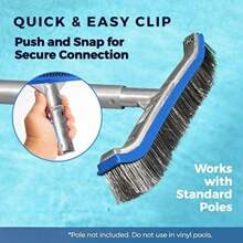 Heavy-Duty Pool Brush | 18-Inch Extra Wide Metal Brush Head | Stainless Steel Wire Bristles With Curved Edges | 6-Piece Package Cleans Pool Tiles, Walls, Floors, Steps |