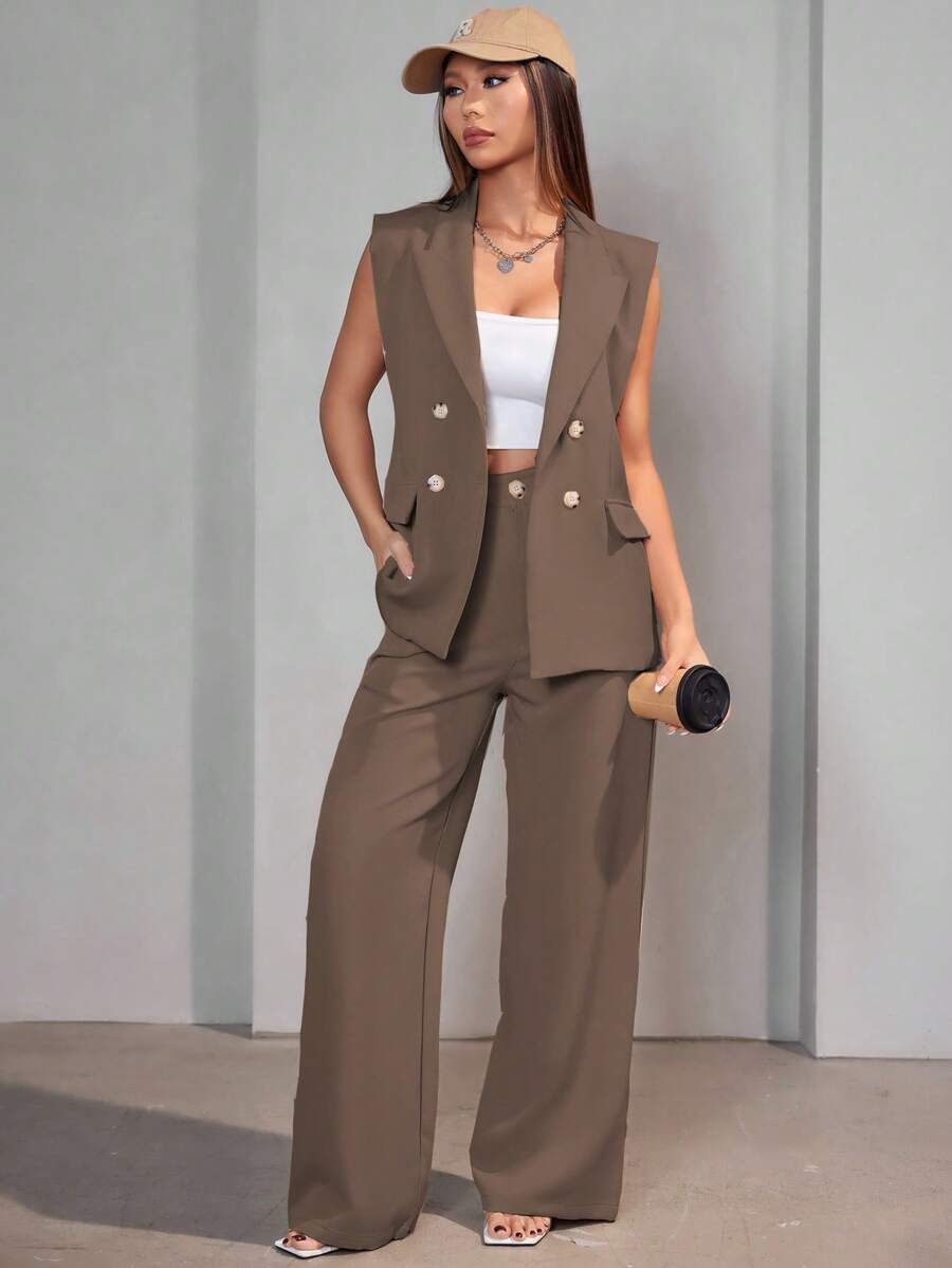 Casual Suit Vest Set Women - Rỉ Nâu - Xem 1