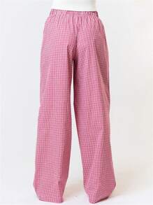 Womens Plaid Pajama Pants Loose Elastic Waist Wide Leg Lounge Pants Casual Bottoms - 紅色 - 查看 4