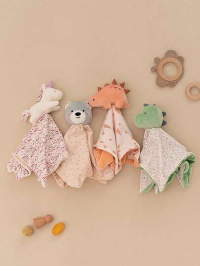 1 Pack Baby Companion Toys Soft Texture Cute Cartoon Animal Toy Design Baby Comfort Blanket Cute Carton Design Security Blankets For Babies