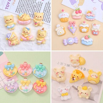 10 Pcs Random Cute Bow Star Perfume Bottle Bright Face Cute Cheese Little Hamster Sleep Butter Bear Bunny Dessert House Cartoon Cream Glue Accessories Creative Materials Resin Accessories Diy Accessories Hairpin