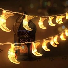 1 件 1.5M/3M 10LED 透明星星和月亮组合 LED 灯串，斋月装饰灯，斋月伊斯兰开斋节派对用品，电池供电（不含电池） - 無色 - 查看 14