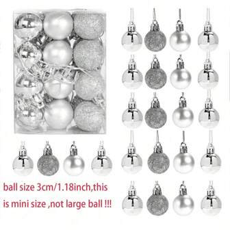 24pcs 3cm/1.1inch Silver Christmas Balls Mini Christmas Ornaments Tree Decorations,Christmas