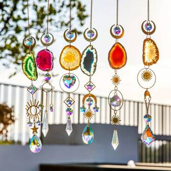 1pc/6pcs Crystal Sun Catcher With Prisms, Agate Slices, And Crystals - Indoor/Outdoor Window Hanging Light Catcher For Home, Garden, And Wedding Decor