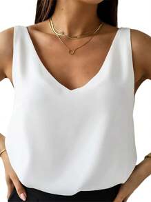 Women Elegant Satin Silk Tank Vest,Sleeveless V Neck Solid Loose Summer Ladies Tops For Casual Daily