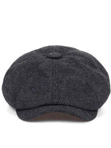 1 Pc Men's Classic Beret Big Head Circumference Striped Cap Adjustable Flat Cap Autumn And Winter Warm Cap Outdoor Sun Protection Street Hat For Men