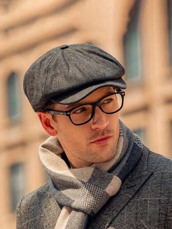 1 st. Heren Klassieke Baret Grote Hoofdomtrek Gestreepte Pet Verstelbare Platte Pet Herfst En Winter Warme Pet Buiten Zonbescherming Straathoed Voor Mannen