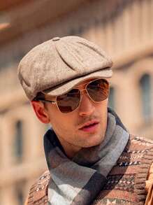 1 Pc Men's Classic Beret Big Head Circumference Striped Cap Adjustable Flat Cap Autumn And Winter Warm Cap Outdoor Sun Protection Street Hat For Men