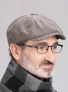 1 Pc Men's Classic Beret Big Head Circumference Striped Cap Adjustable Flat Cap Autumn And Winter Warm Cap Outdoor Sun Protection Street Hat For Men