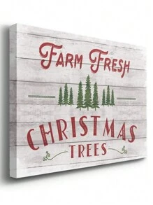 1pc Farm Fresh Trees Wall Art, Festive Decorations, Red & Green Artwork,For Bedroom, Dining Room, Living Room, Office, Bathroom Kitchen, Home Decor, Framed, Ready To Hang