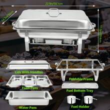 Chafing Dish Buffet Set, 8 Qt 3 Pack, Stainless Steel Chafer, Rectangle Silver & Gold Catering Warmer Server W/Lid Food Pan Folding Stand Fuel Tray Holder Party - 1* Silver 1/3 + 2* Gold Full - View 6