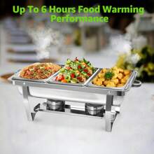 Chafing Dish Buffet Set, 8 Qt 3 Pack, Stainless Steel Chafer, Rectangle Silver & Gold Catering Warmer Server W/Lid Food Pan Folding Stand Fuel Tray Holder Party - 1* Silver 1/3 + 2* Gold Full - View 9