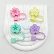 1/2/3/4/5/6/7/8 件卡通花朵吸管杯盖，硅胶吸管盖适合 30 和 40 盎司带手柄玻璃杯，10 毫米可爱吸管尖盖适用于杯子配件