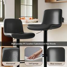 Swivel Bar Stools Set Of 2, Counter Height Bar Stools With Back, Adjustable Bar Stools 24" To 32", Faux Leather Bar Stools For Kitchen Island - Black - View 4