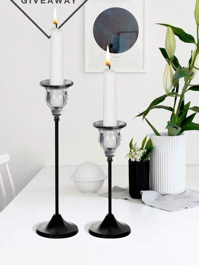 2个玻璃烛台，透明大容量烛台，装饰烛台，适用于DIY婚礼、节日、派对、情人节餐桌装饰，优雅的房间装饰