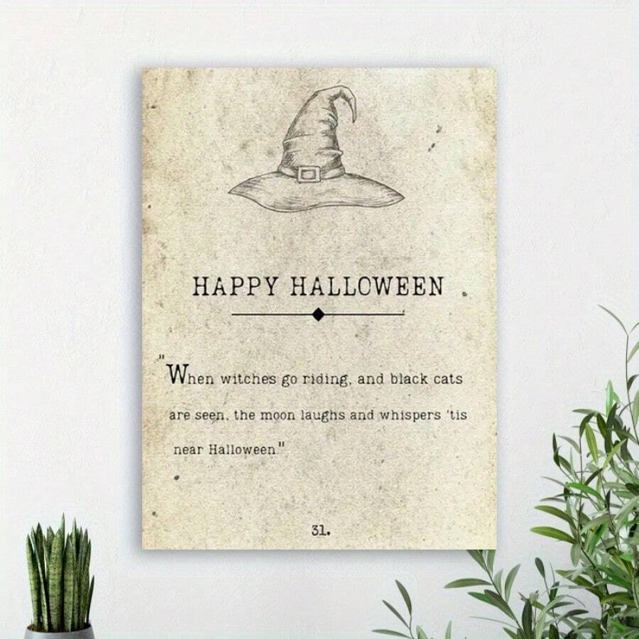 1 Pc Wooden Framed Happy Halloween Canvas Painting(1)Thickness 2.25cm/ 0.9inch, High Quality Wall Art Prints Poster, Direct Hanging Wall Picture, Decor For Home Gifts, Living Room, Bathroom, Bedroom, Kitchen - 12*18吋(30*45公分) - 查看 1
