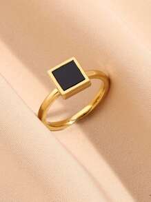 1 pieza de anillo de acero inoxidable dorado amarillo simple y elegante para mujer, adecuado para decoración diaria