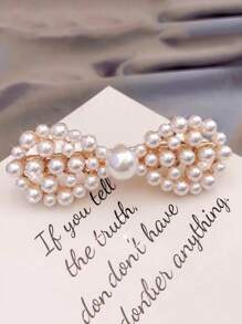 1pc INS Crystal & Pearl Hair Clip, Spring Clamp Ponytail Clip, Bangs Clip Hair Accessory, Hairpin - Multicolor - View 4