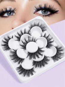 5 Pairs 5D Volume False Eyelashes Natural Cat Eye Lashes Faux Mink Eyelashes Fluffy Manga Fake Lashes Makeup Tools,Cartoon Eyelashes, Wet Look, Japanese Cosplay, Dense Pointed Thailand-Style Lashes, 9-20mm Thick Artificial Mink Doll Eyelash Extension Set - 濃密款 - 查看 1
