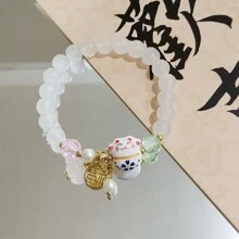 1pc Maneki-Neko Style Bracelet, Unique Forest Element Design Suitable For Daily Wear For Women, Perfect Gift For Family And Friends
