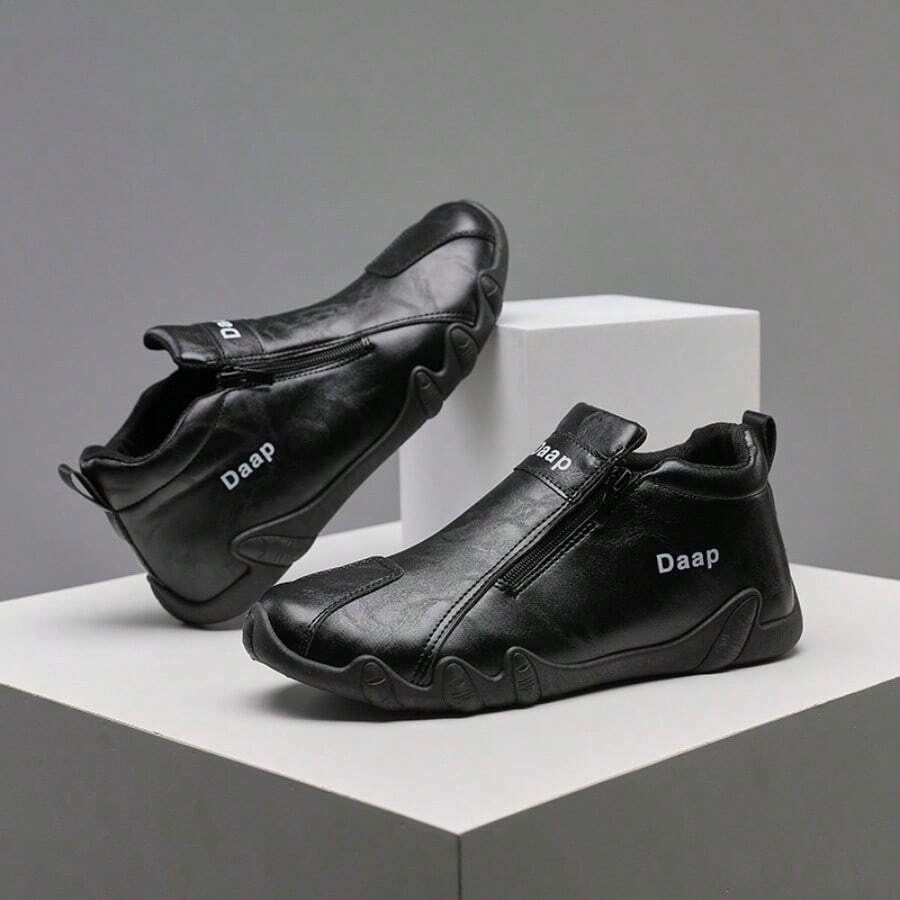 Nuove scarpe casual con cerniera laterale da uomo, scarpe piatte con suola morbida, leggere per uso quotidiano - nero - Visualizzare 1