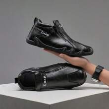 Nuove scarpe casual con cerniera laterale da uomo, scarpe piatte con suola morbida, leggere per uso quotidiano - nero - Visualizzare 2